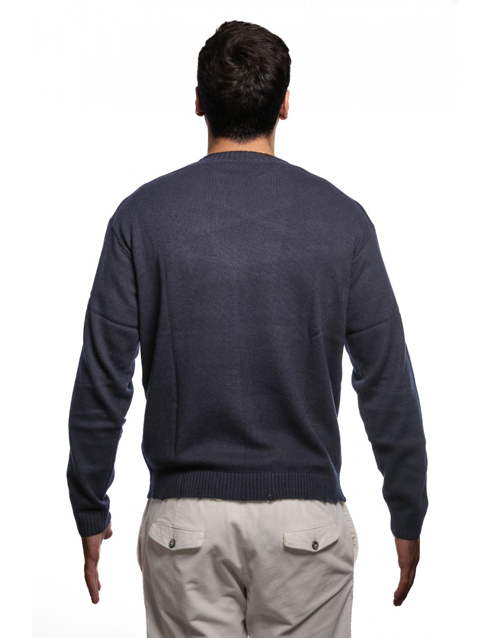 maglione sun8 UOMO 07 NAVY BLUE - K44122 vista frontale indossato