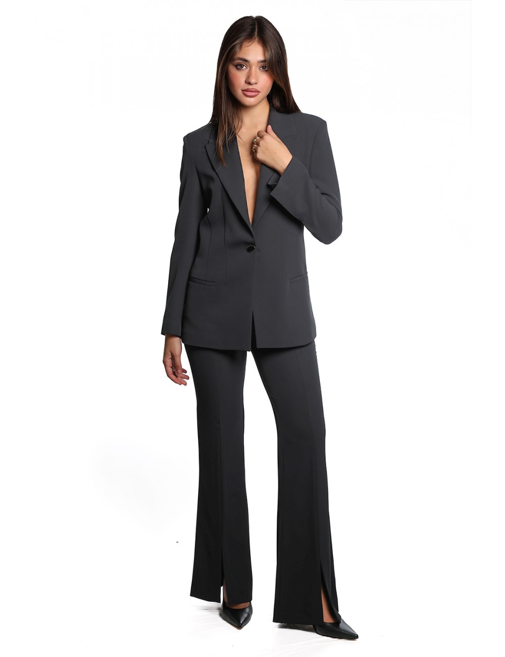 pantalone jijil DONNA NERO - JPI24PA020 vista completo frontale indossato pantalone jijil DONNA NERO - JPI24PA020 vista completo frontale indossato