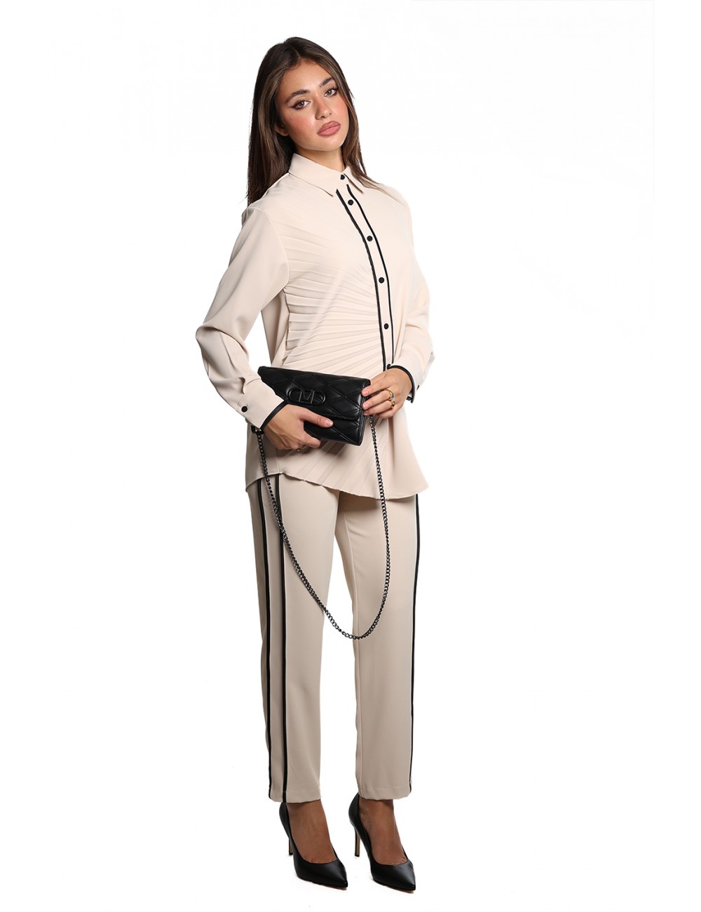 pantalone jijil DONNA AVORIO E NERO - JPI24PA022 vista completo laterale pantalone jijil DONNA AVORIO E NERO - JPI24PA022 vista completo laterale