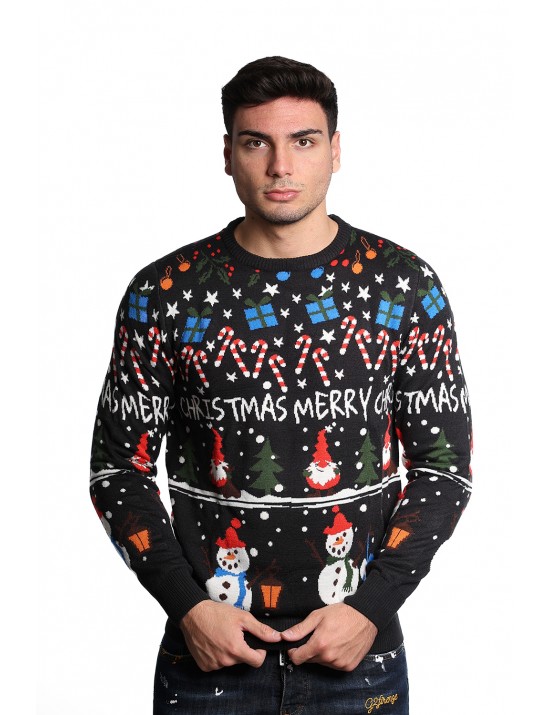 maglione blend UNISEX NERO 194013 - 20717601 vista frontale indossato