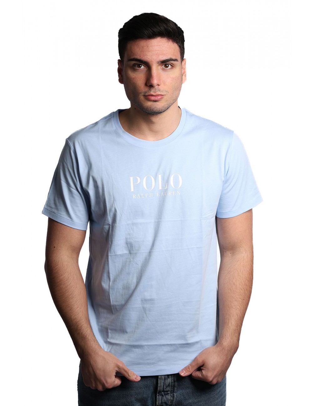 t-shirt polo ralph lauren UOMO AZZURRA BLUE - 714899613018 vista frontale