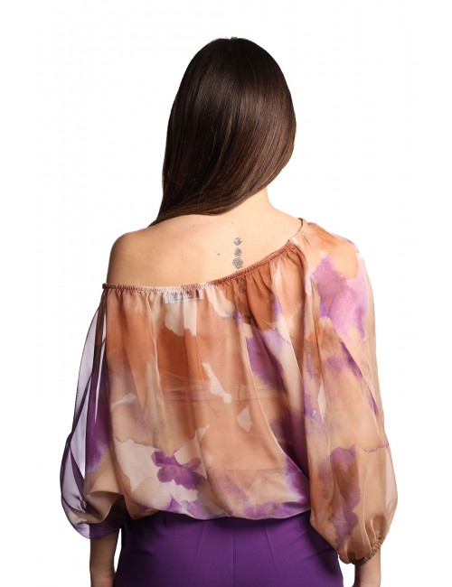 blusa jijil DONNA 1492 PAINTING CAMMELLO E VIOLA - JPE25BL309 vista posteriore