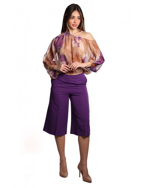 blusa jijil DONNA 1492 PAINTING CAMMELLO E VIOLA - JPE25BL309 vista completo frontale