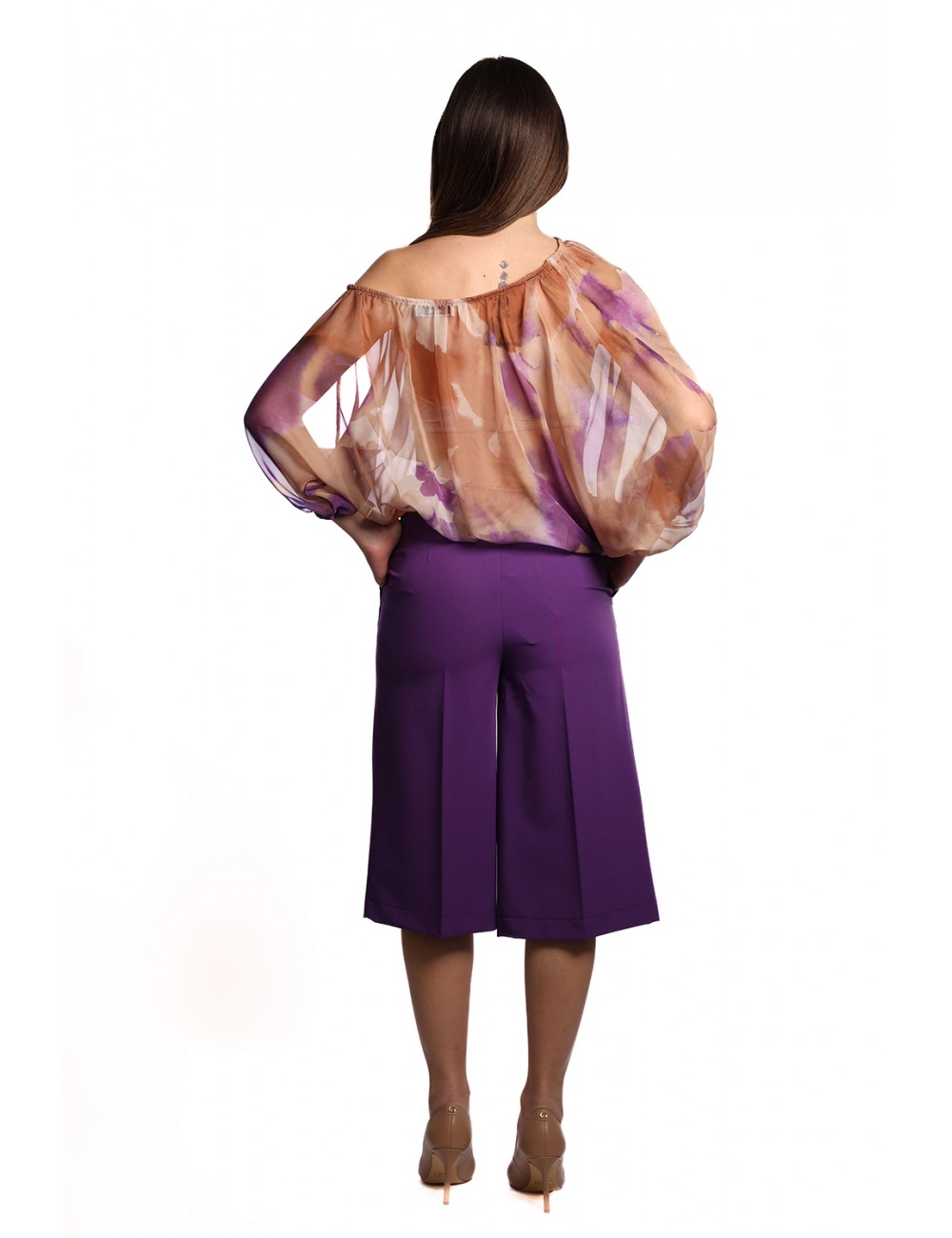 blusa jijil DONNA 1492 PAINTING CAMMELLO E VIOLA - JPE25BL309 vista completo posteriore