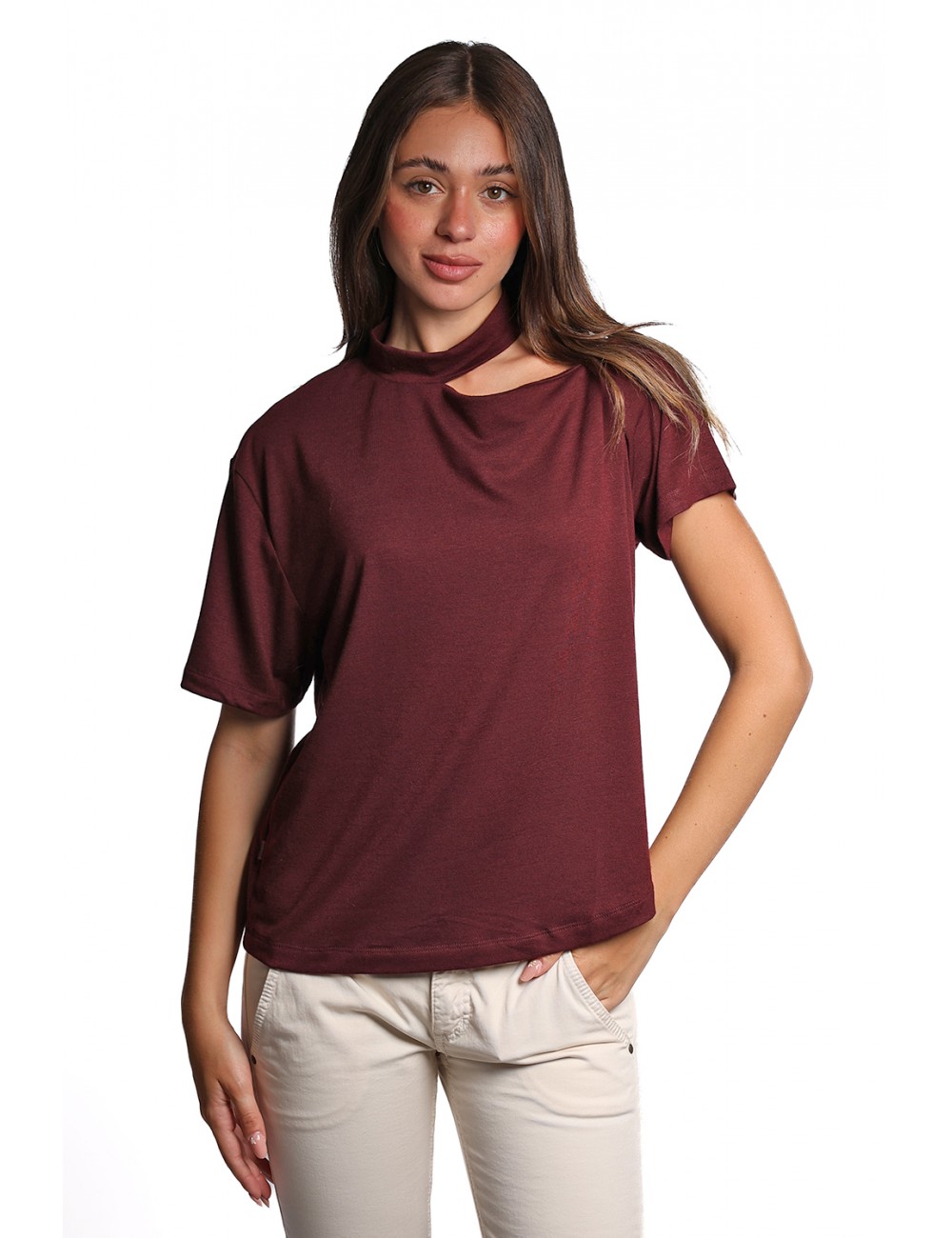 t-shirt jijil DONNA BORDEAUX 1349 DARK WINE - JPI24TS320 vista frontale