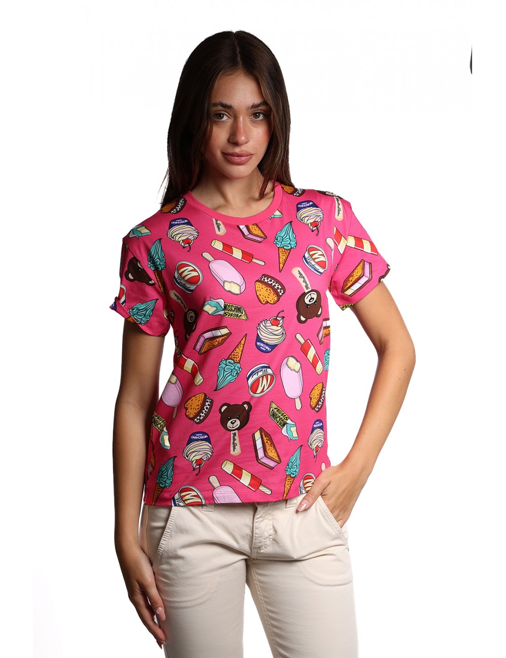 t-shirt moschino DONNA FUCSIA 1206 - V2A0707 - 9413 vista frontale