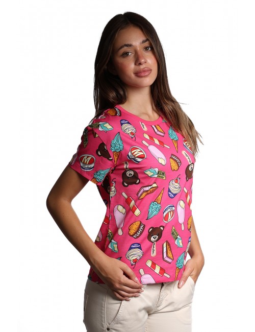 t-shirt moschino DONNA FUCSIA 1206 - V2A0707 - 9413 vista laterale