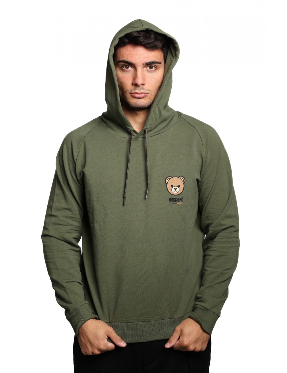 felpa moschino UOMO VERDE MILITARE 0429 - V1A1705 - 4413 vista frontale cappuccio