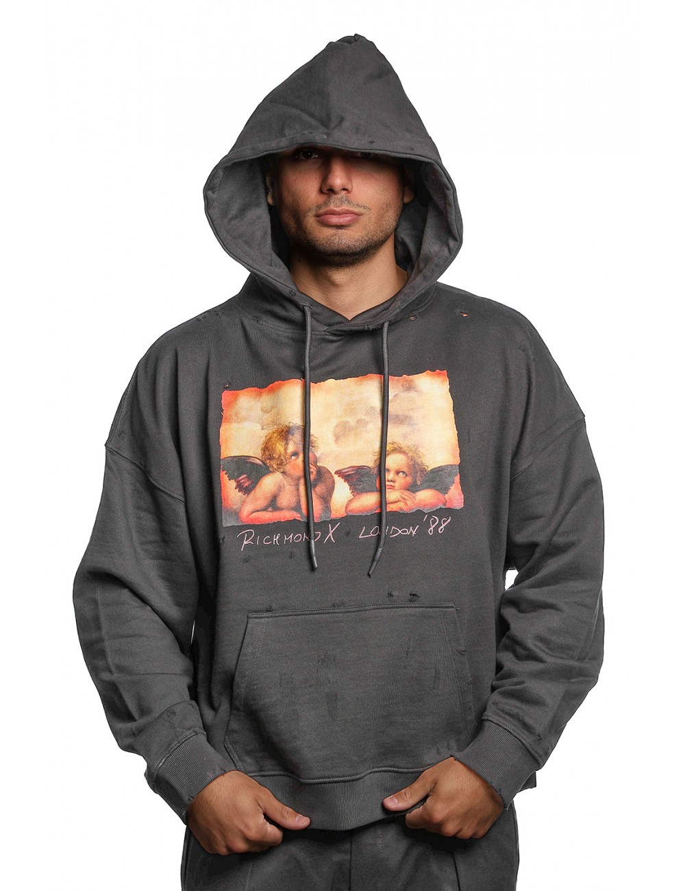 felpa john richmond UOMO BLACK - UMA25171FE vista frontale cappuccio