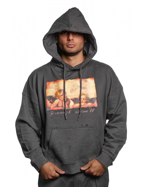 felpa john richmond UOMO BLACK - UMA25171FE vista frontale cappuccio