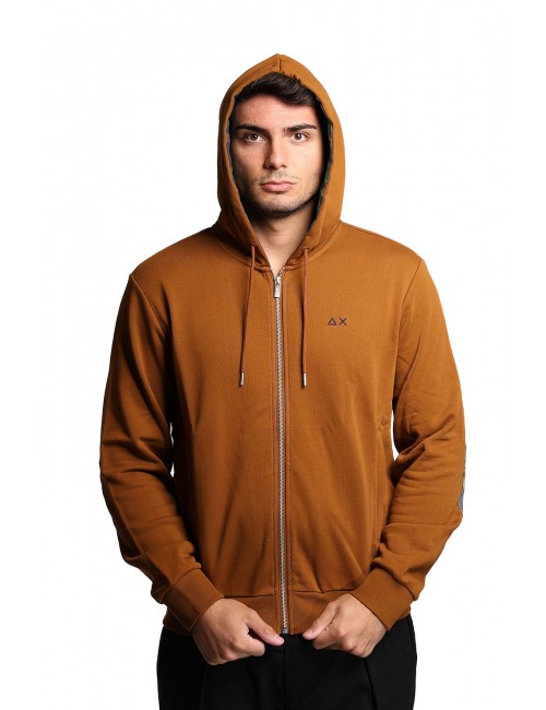 felpa sun68 UOMO MARRONE 93 VOLPE - F45124 vista frontale cappuccio
