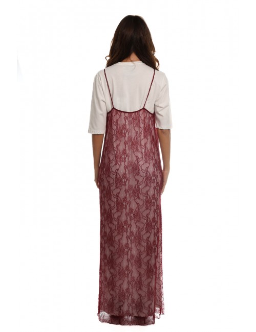 abito lungo kostumn°1 DONNA BORDEAUX E OFF-WHITE - KI25140 vista posteriore