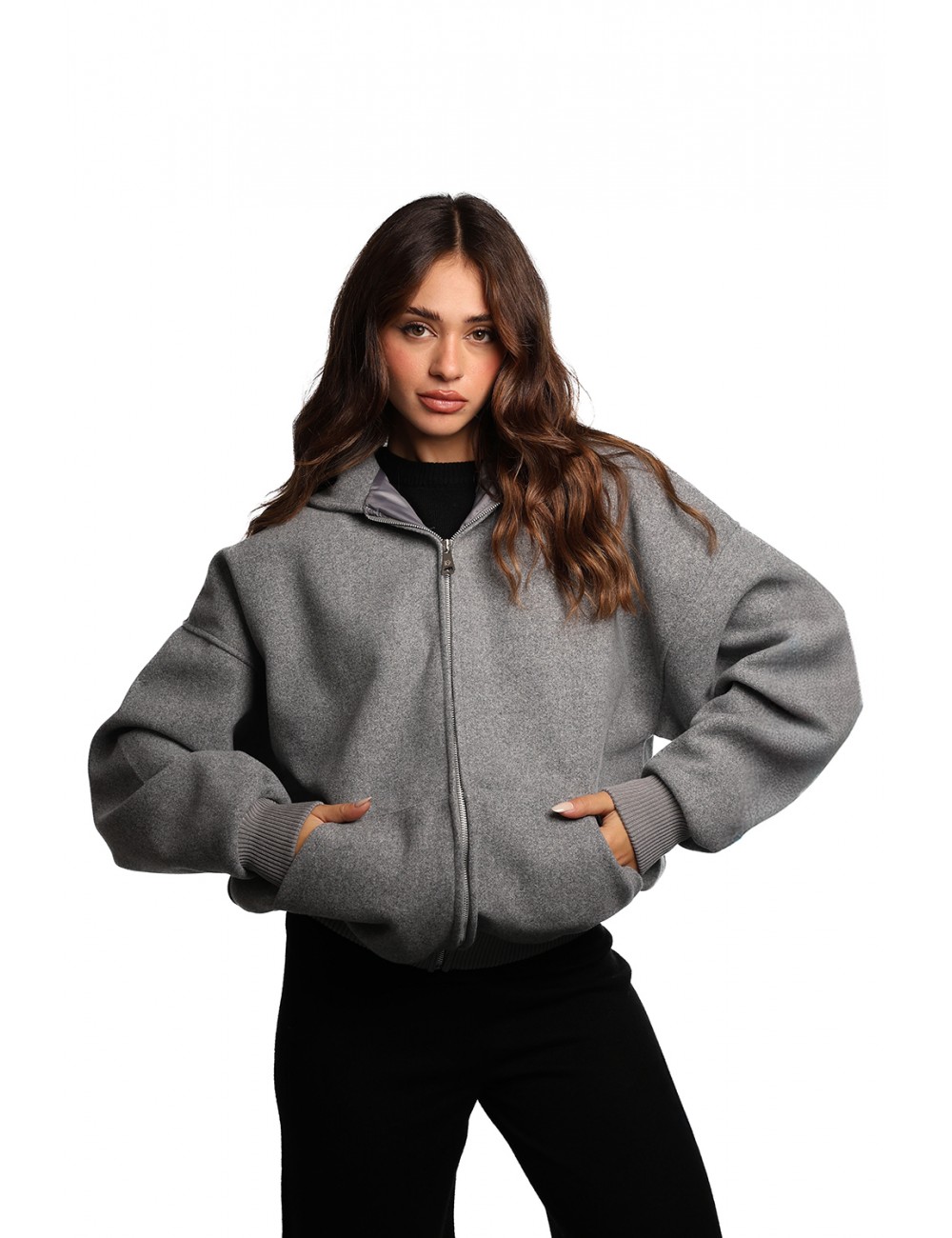 cappotto kostumn°1 DONNA GRIGIO - KI25137 vista frontale cappuccio