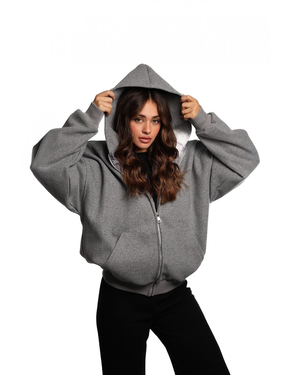 cappotto kostumn°1 DONNA GRIGIO - KI25137 vista frontale cappuccio