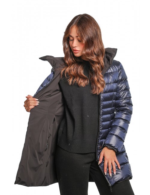 giubbino lungo reversibile ADD DONNA NERO E BLU C1527 BLACK+PACIFIC BLUE - 12AWHE33 vista dettaglio blu