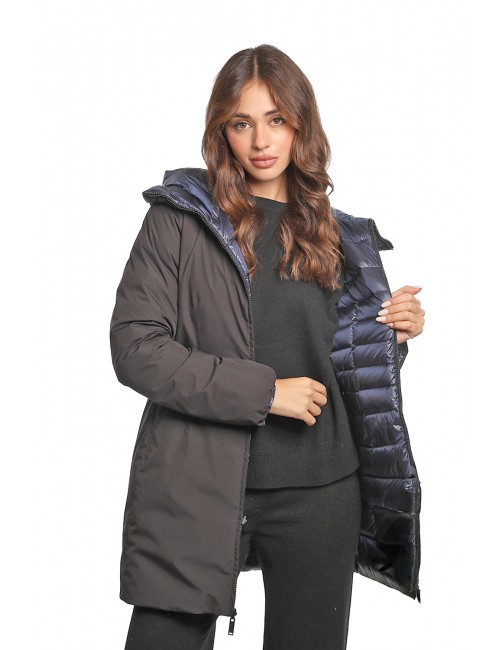 giubbino lungo reversibile ADD DONNA NERO E BLU C1527 BLACK+PACIFIC BLUE - 12AWHE33 vista dettagli nero