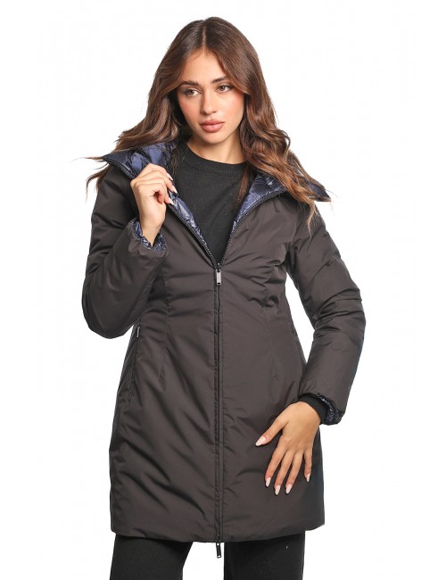 giubbino lungo reversibile ADD DONNA NERO E BLU C1527 BLACK+PACIFIC BLUE - 12AWHE33 vista frontale nero