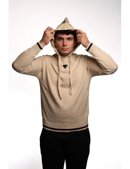 maglioncino maison 9 paris UOMO BEIGE CHIARO - M9ML1337 vista frontale cappuccio