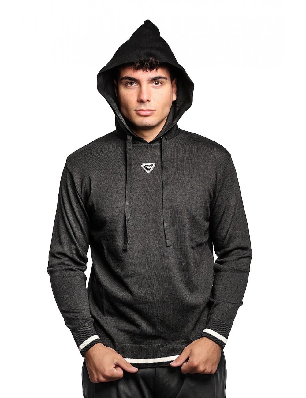 maglioncino maison 9 paris UOMO NERO - M9ML1337 vista frontale cappuccio