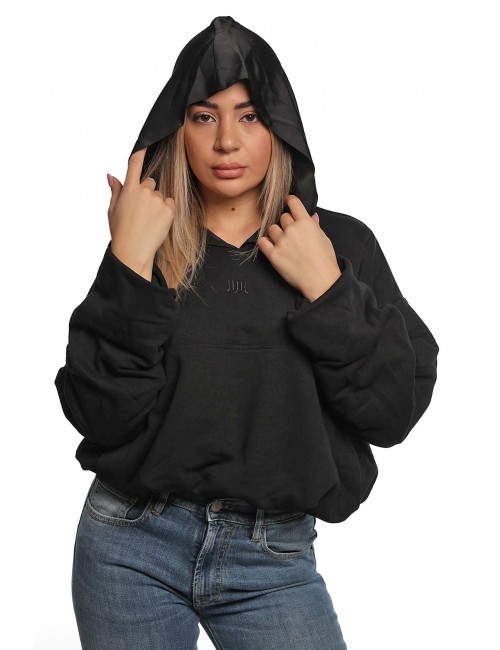 felpa jijil DONNA 0002 NERA - JPI25FP076 vista frontale cappuccio