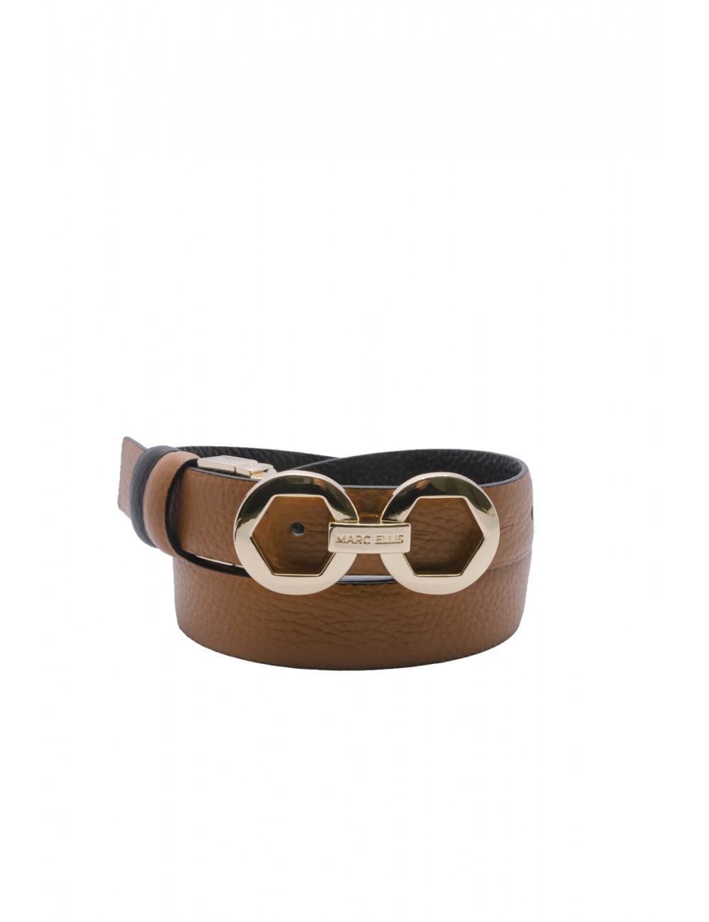 cintura reversibile marc ellis DONNA TAN-BLACK/GOLD - ME BELT-172 DO vista frontale cuoio