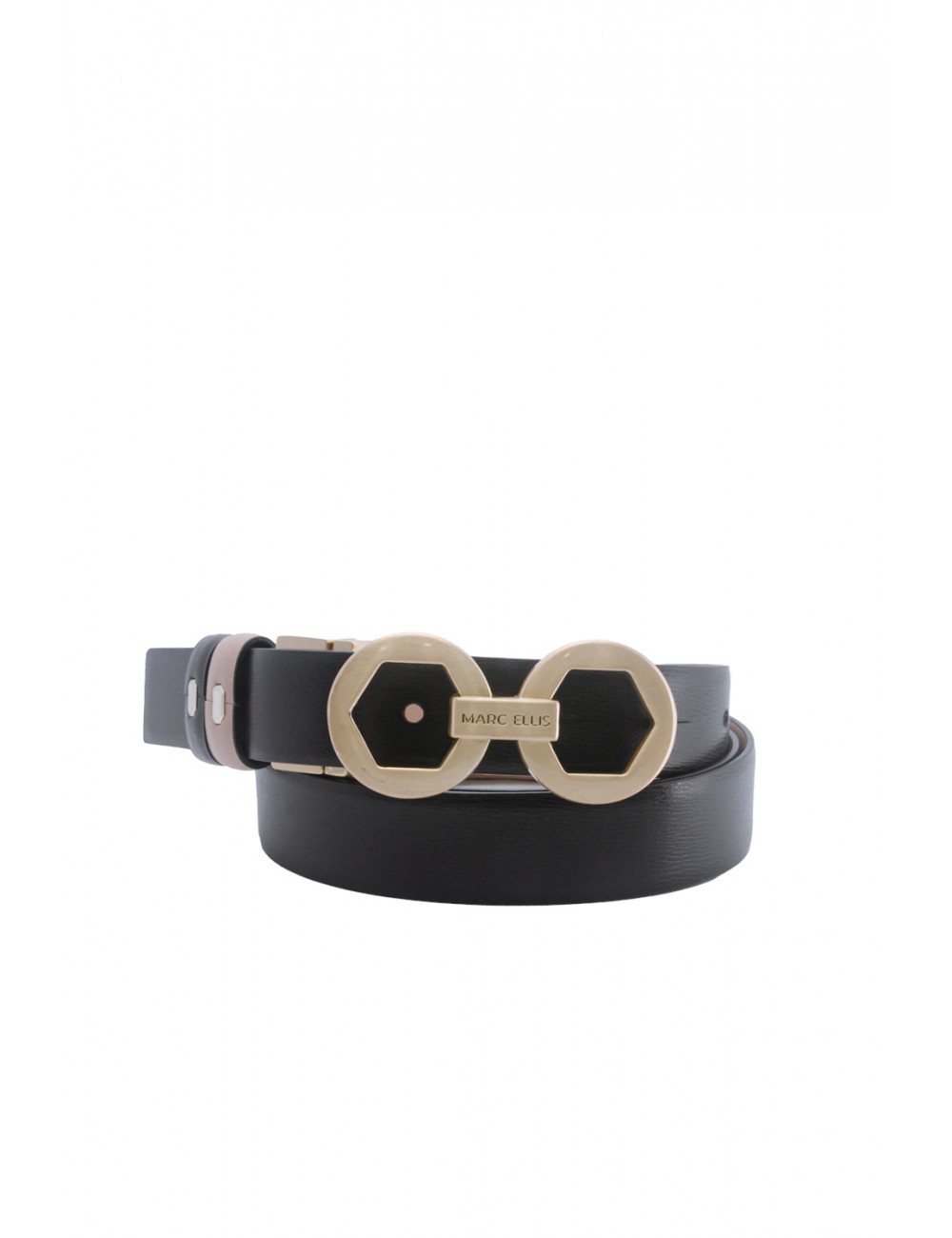 cintura reversibile marc ellis DONNA BEIGE-BLACK/GOLD - ME BELT-174 BX  vista frontale nera