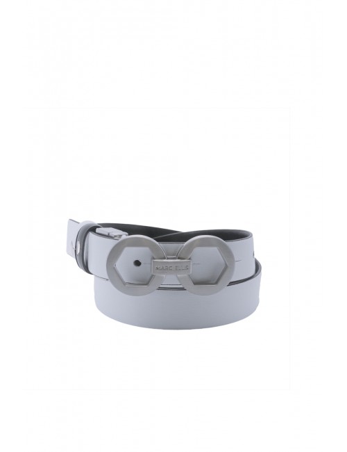cintura reversibile marc ellis DONNA BLACK-OFF BLANC/SILVER - ME BELT-174 BX vista frontale bianca