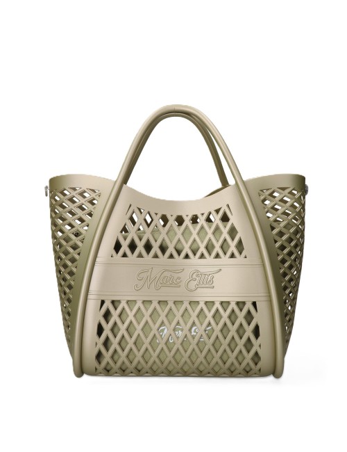 borsa marc ellis DONNA VERDE E ARGENTO KHAKI/SILVER - FLAT BASKET M vista frontale 2