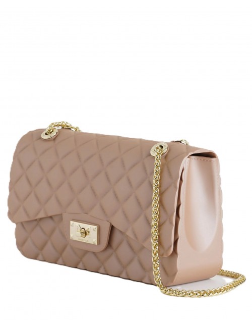 borsa marc ellis DONNA BEIGE SCURO E ORO MOKA MOUSSE/LIGHT GOLD - FLAT FALCON M 26 vista laterale