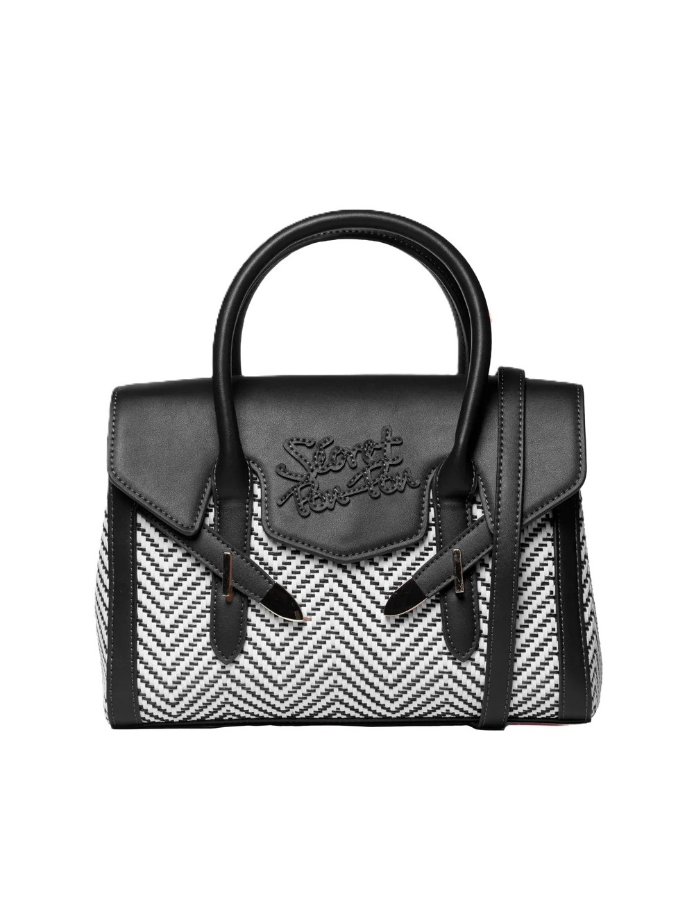 borsa secret pon pon DONNA BLACK - YALIS STRAW SMALL vista frontale