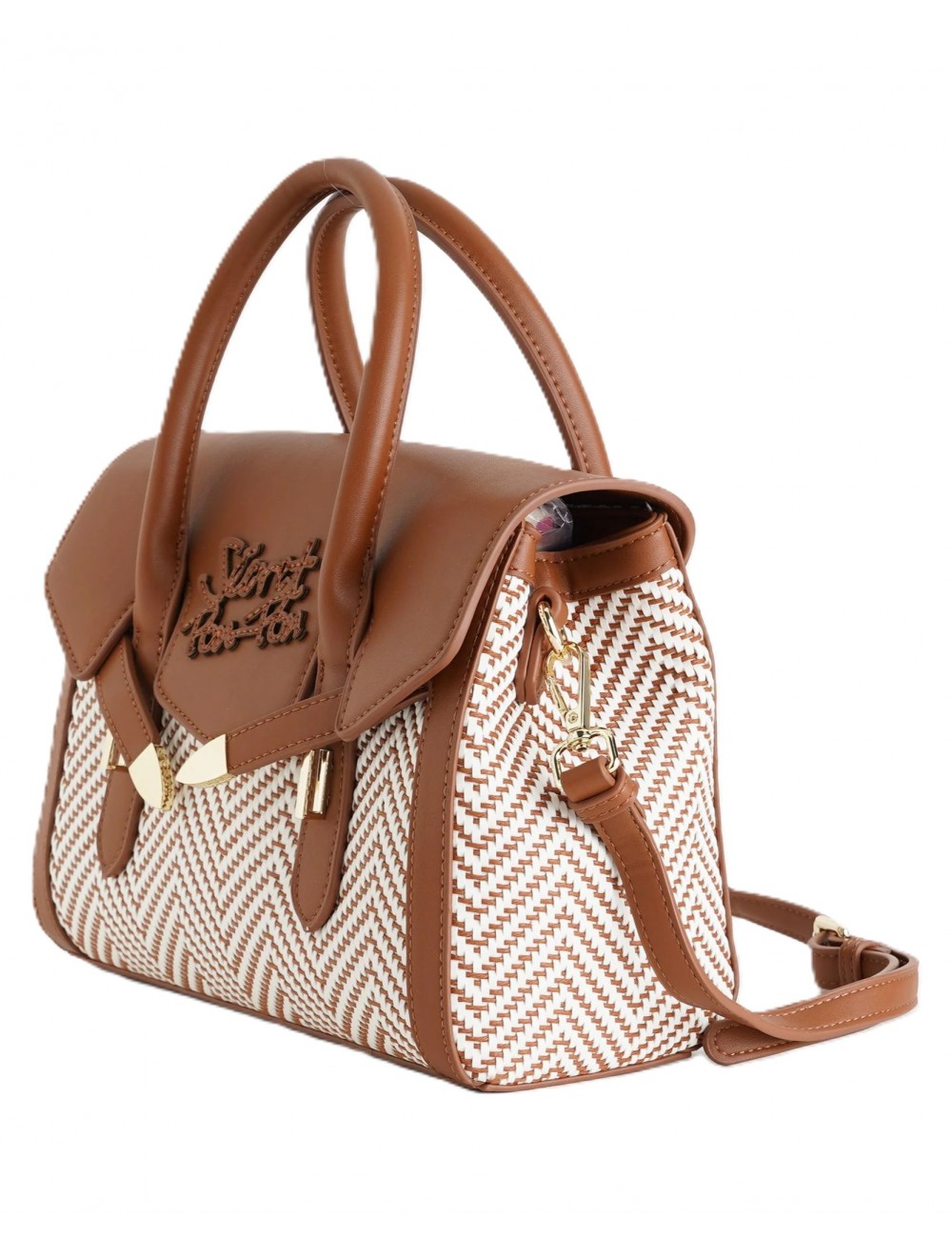 borsa secret pon pon DONNA CUOIO TAN - YALIS STRAW SMALL vista frontale