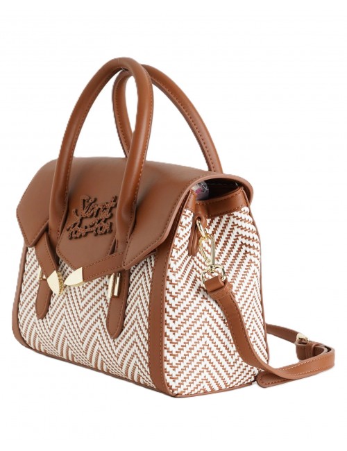 borsa secret pon pon DONNA CUOIO TAN - YALIS STRAW SMALL vista laterale