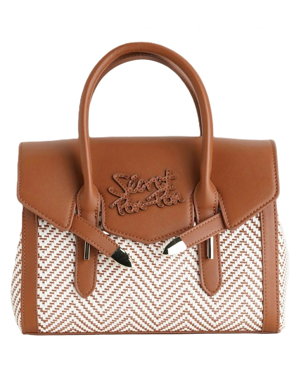 borsa secret pon pon DONNA CUOIO TAN - YALIS STRAW SMALL vista frontale