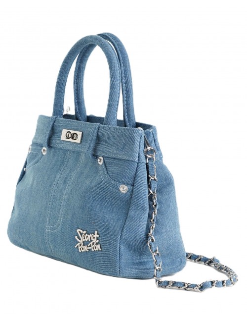 borsa secret pon pon DONNA AZZURRA JEANS - BAG POCHE vista laterale