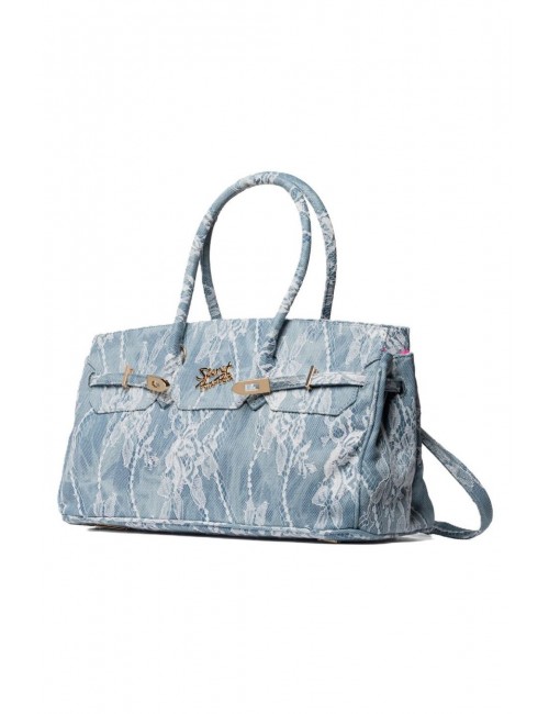 borsa secret pon pon DONNA AZZURRA DENIM - GRACE M LACE vista laterale