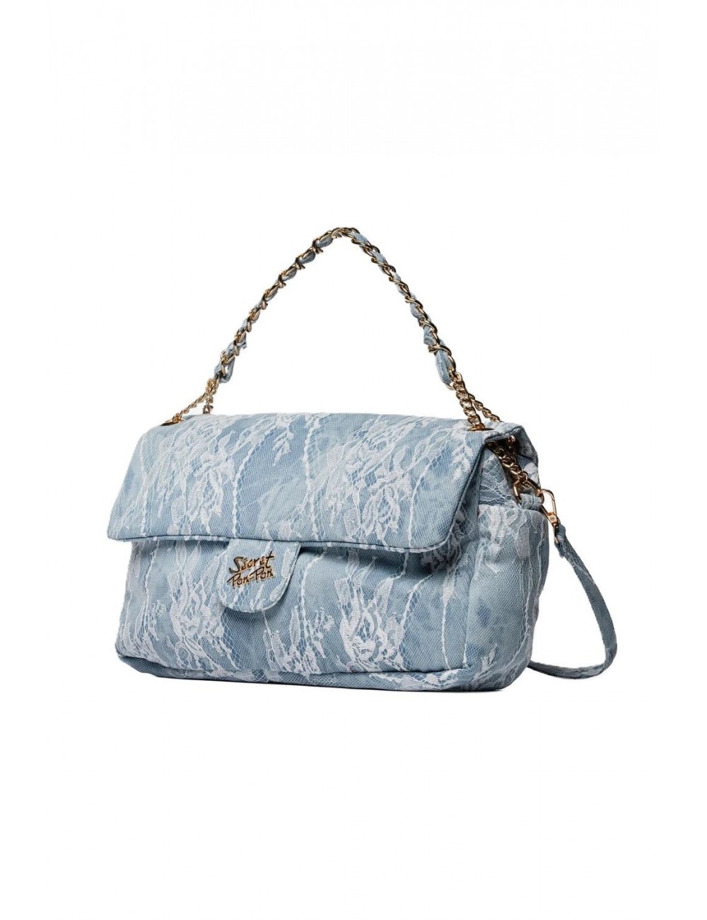 borsa secret pon pon DONNA AZZURRA DENIM - CHARLOTTE L LACE vista frontale