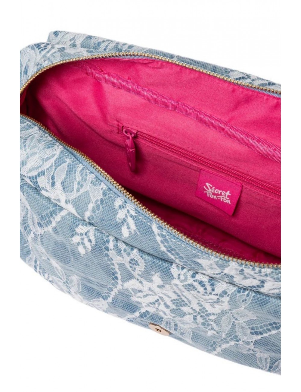 borsa secret pon pon DONNA AZZURRA DENIM - CHARLOTTE L LACE vista interna