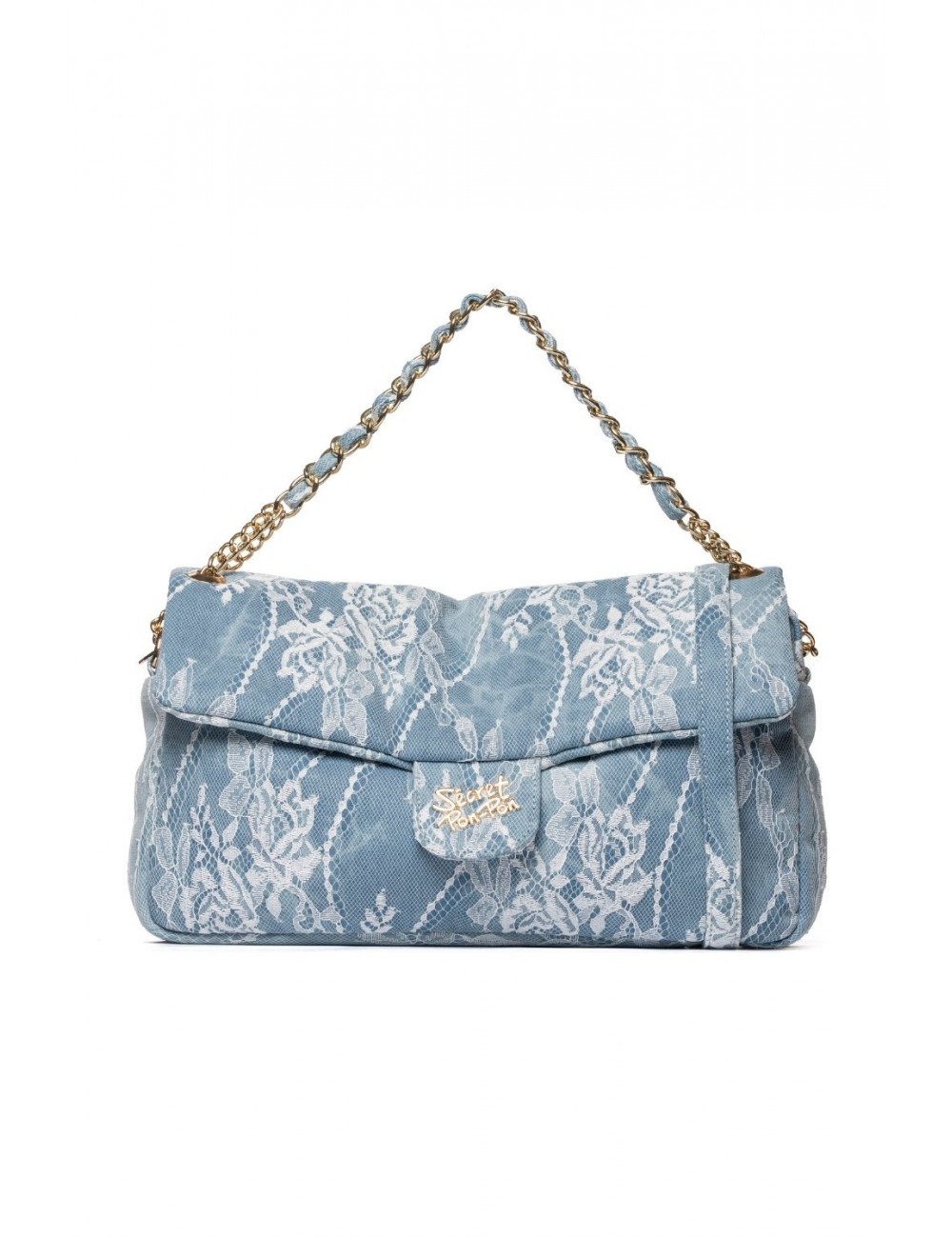 borsa secret pon pon DONNA AZZURRA DENIM - CHARLOTTE L LACE vista frontale