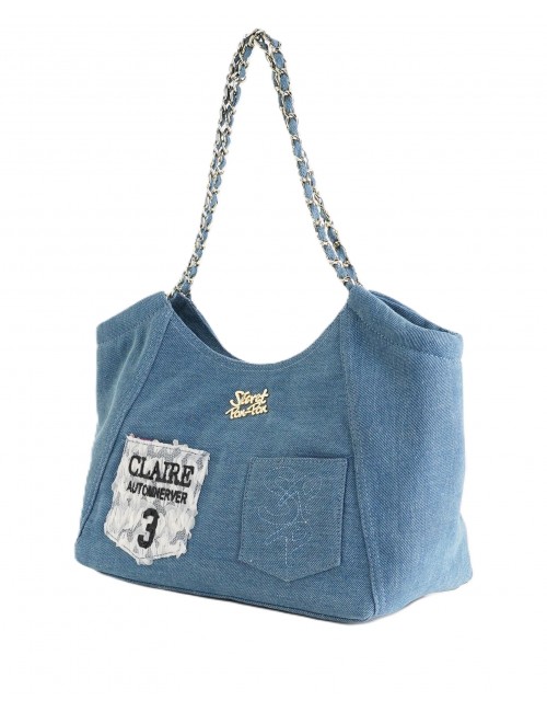 borsa secret pon pon DONNA AZZURRA JEANS - TOTE POCHE vista laterale