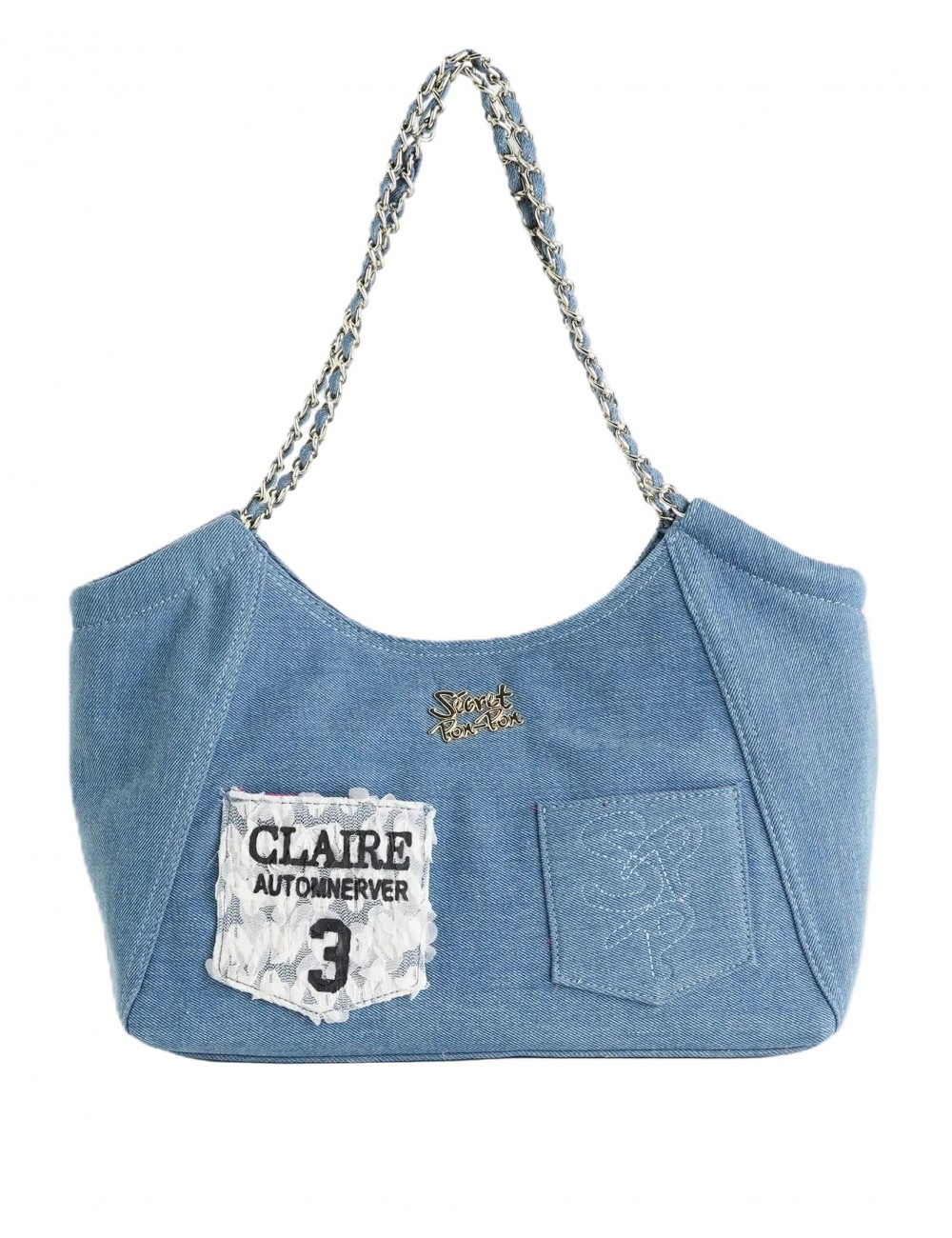 borsa secret pon pon DONNA AZZURRA JEANS - TOTE POCHE vista frontale