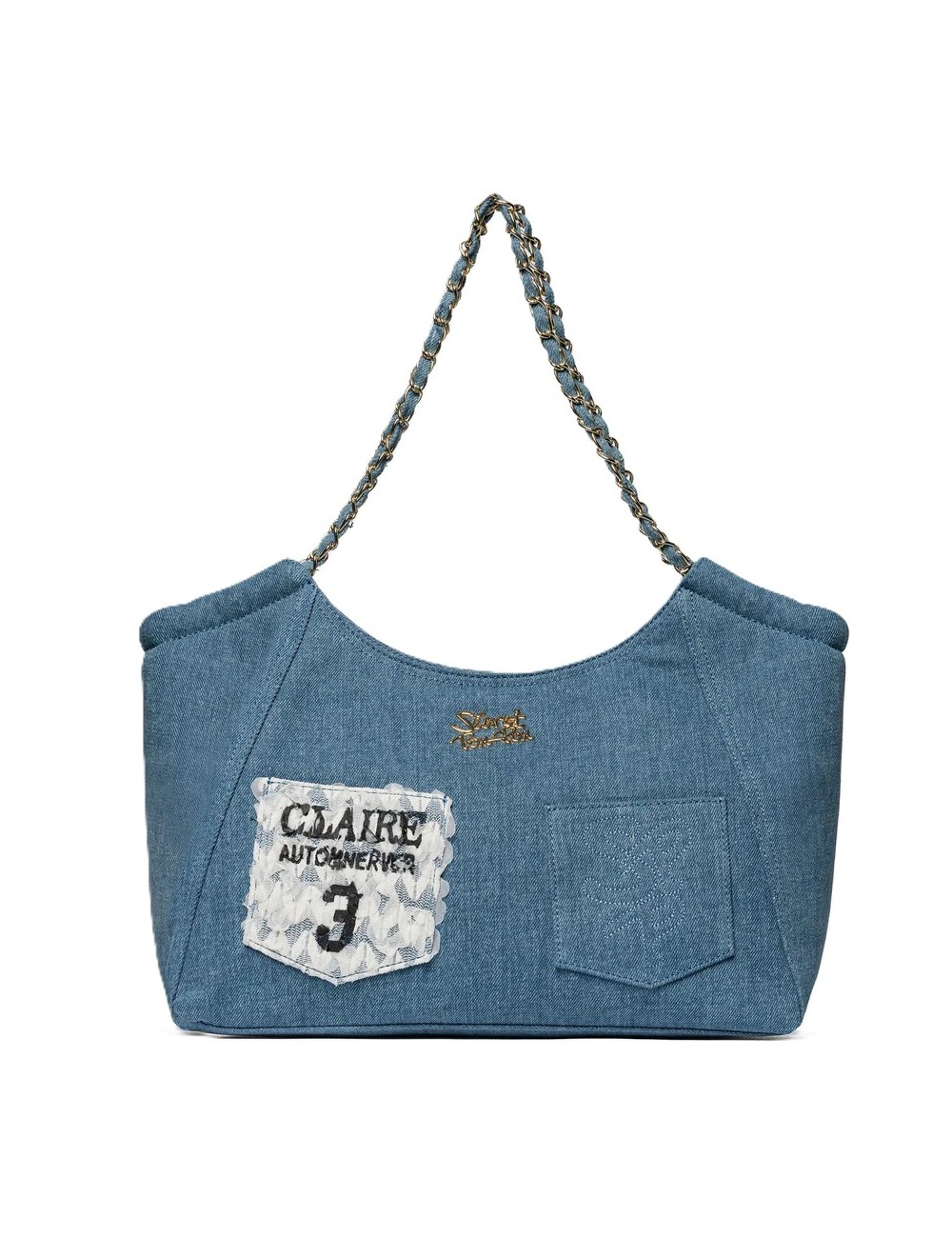 borsa secret pon pon DONNA AZZURRA JEANS - TOTE POCHE vista frontale 2