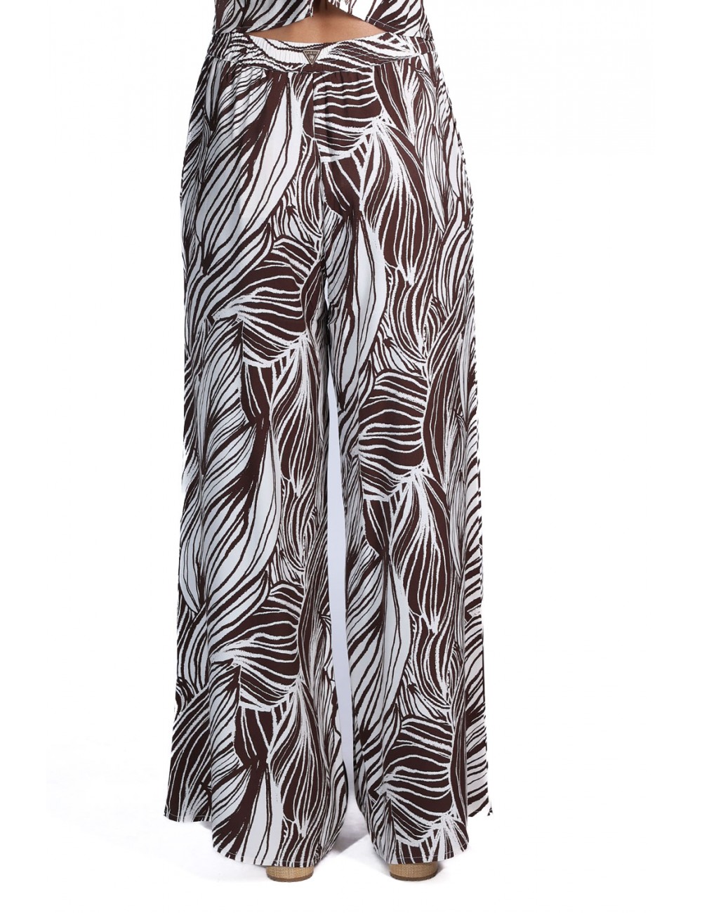 pantalone guess DONNA BIANCO E MARRONE PMJU - E6GB04WP232 vista posteriore indossato