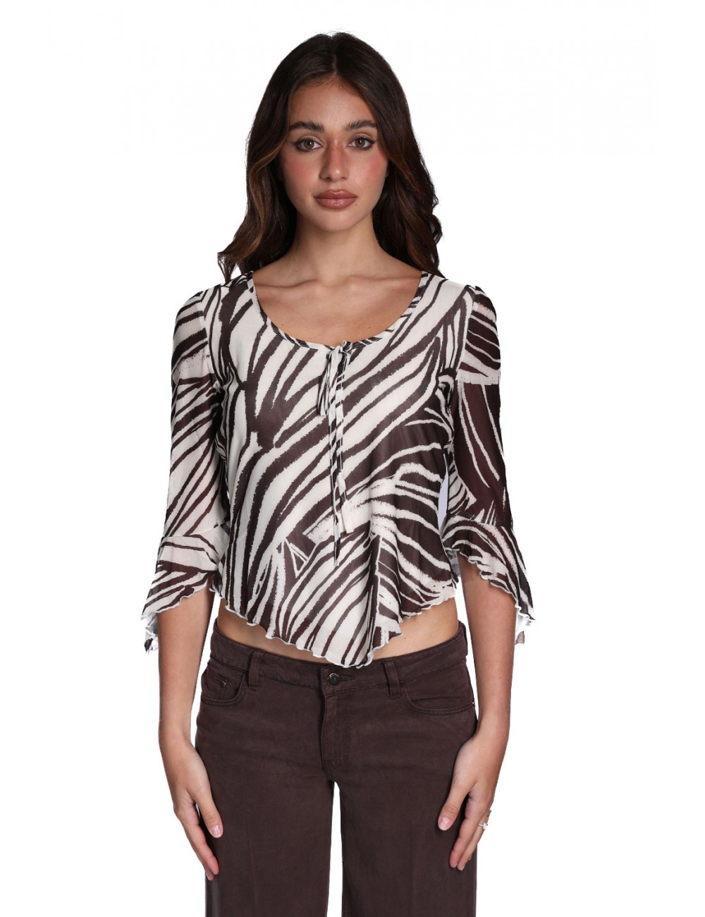 top guess DONNA PANNA E MARRONE PMIC - W6GP16K2944 vista frontale indossato