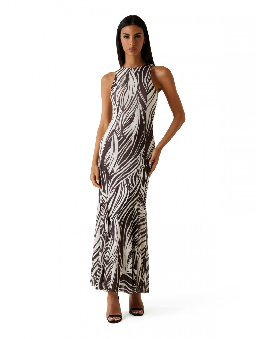 abito guess DONNA PANNA E MARRONE PMIC - W6GK13K2943 vista frontale indossato