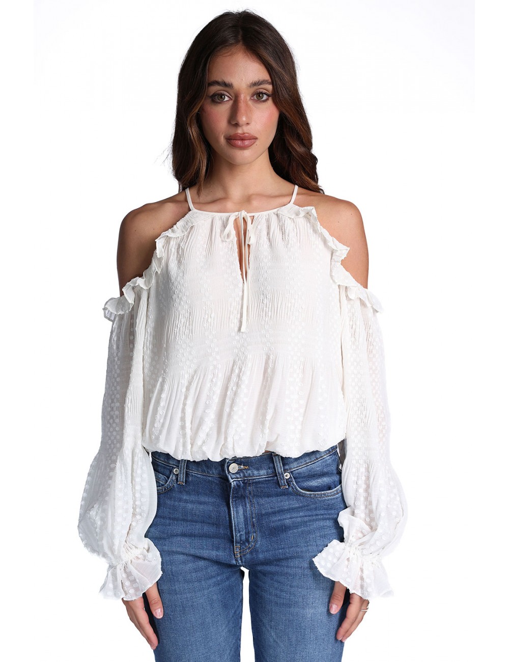 blusa guess DONNA BIANCA G1O6 - W6GH61W2041 vista frontale indossata