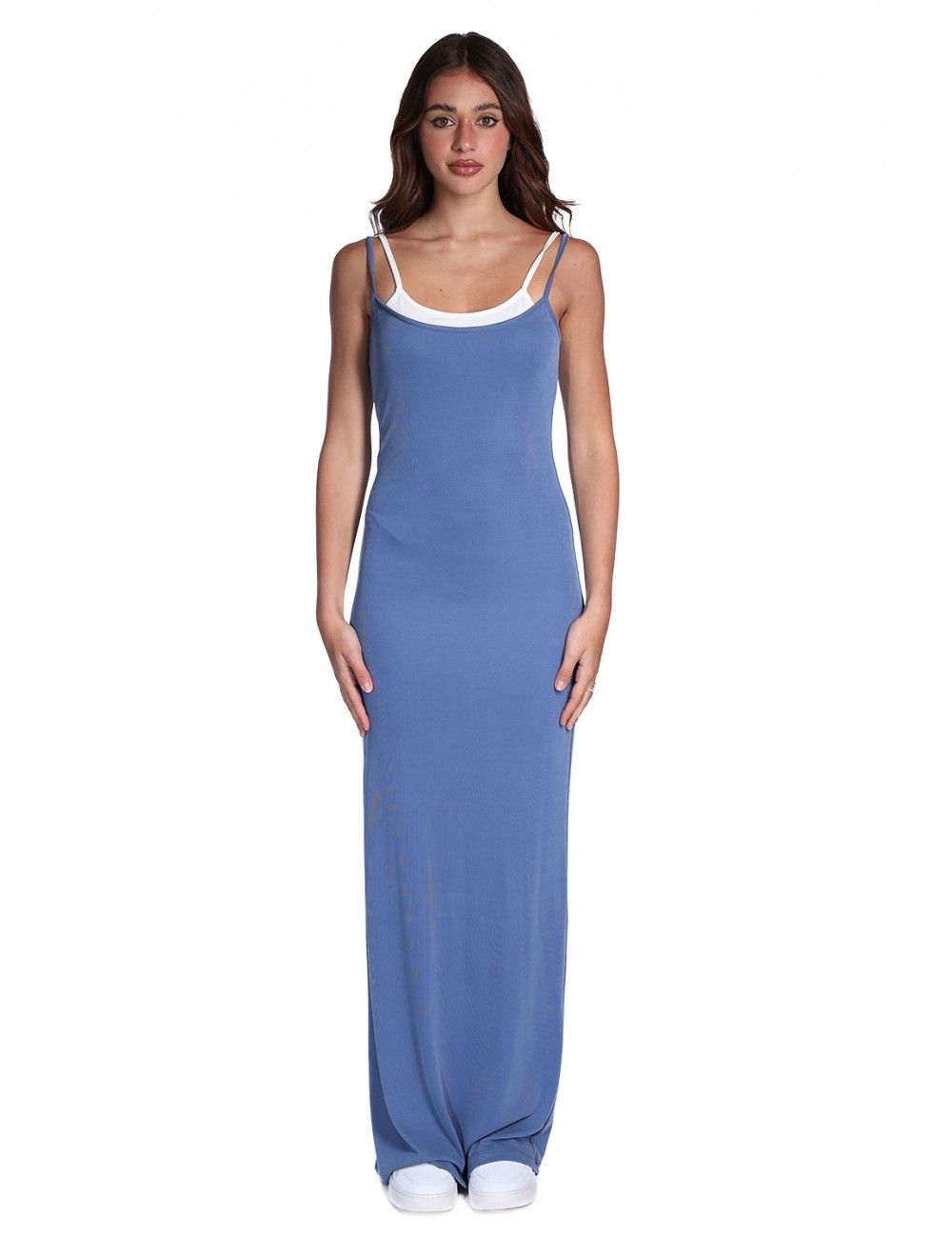 abito lungo kostumn°1 DONNA JEANS E OFF WHITE - KE26137 vista frontale