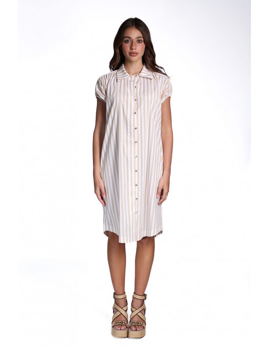 abito a camicia jijil DONNA BIANCO E BEIGE 0501-BIANCO/CAMMELLO - JPE26AB183 vista frontale