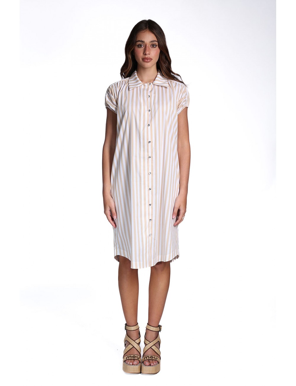 abito a camicia jijil DONNA BIANCO E BEIGE 0501-BIANCO/CAMMELLO - JPE26AB183 vista frontale