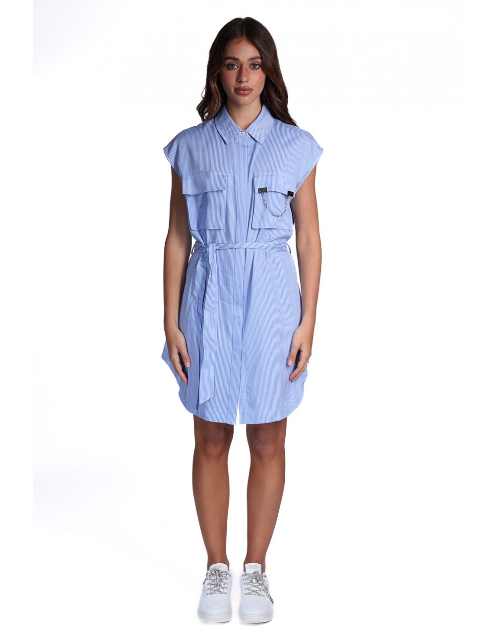 abito a camicia john richmond DONNA OFF-WHITE E BLUE AURA - UWP26086VE vista frontale