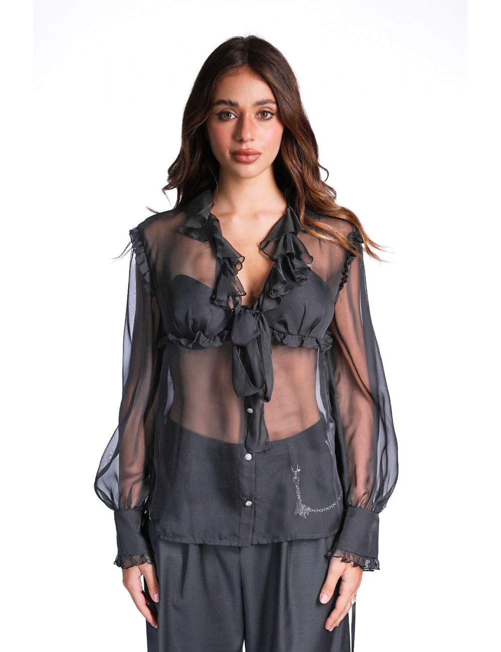 blusa john richmond DONNA BLACK - UWP26101BL vista frontale indossata